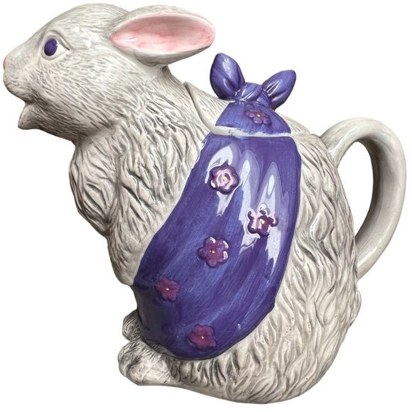 Vtg Gray Easter Bunny TEAPOT Ceramic Rabbit Seymour Mann Thailand Pitcher Sweet - Picture 7 of 14